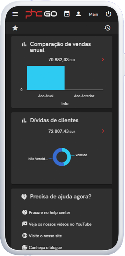 Dashboard configurável do PHC GO